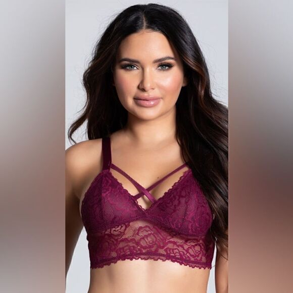 NWT Seven til midnight Yandy lacy longline lattice bralette in wine Sz 3X/4X - Picture 1 of 9